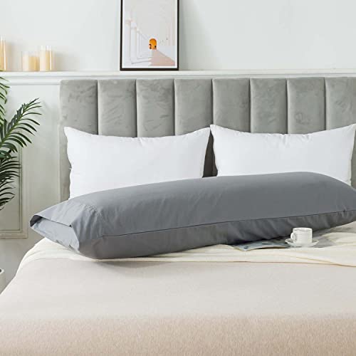 WhatsBedding Grey Body Pillow Cover - 20x54 Cotton, Breathable & Machine Washable