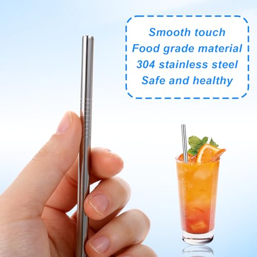 SynHHergyx Silver Reusable Stainless Steel Drinking Straws - 10 Pack, Short & Bent, with Cleaning Brushes