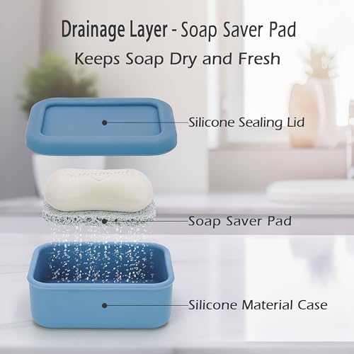 Leak Proof Silicone Travel Soap Case with Drain Pad - Dark Blue