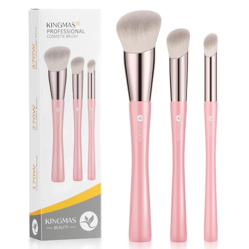 KINGMAS 3-Piece Angled Foundation & Concealer Makeup Brush Set