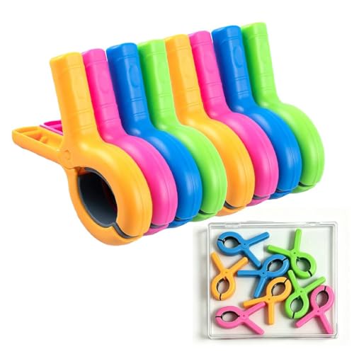 8 Pack Heavy Duty Windproof Beach Towel Clips with Storage Bag - Vibrant Colors
