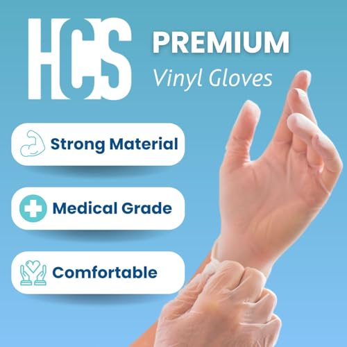HCS Disposable Vinyl Gloves - Latex-Free Food Prep & Medical - Medium, 100ct