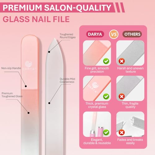 DARYA Crystal Glass Nail File Set 2-Pack with Case for Natural Nails