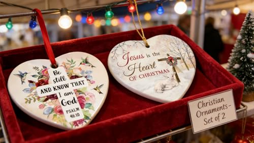 Christian Heart Christmas Ornaments Set of 2 | Inspirational Decor