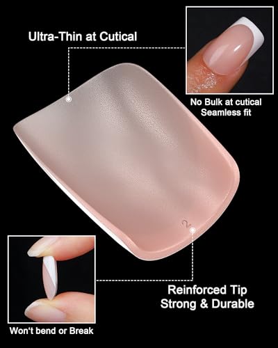 SUPNAIL Short Square French Tip Press On Nails with Glue & Tabs