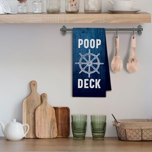 Nautical Ocean Kitchen & Bathroom Towels - 16x24 Inch, Navy Blue