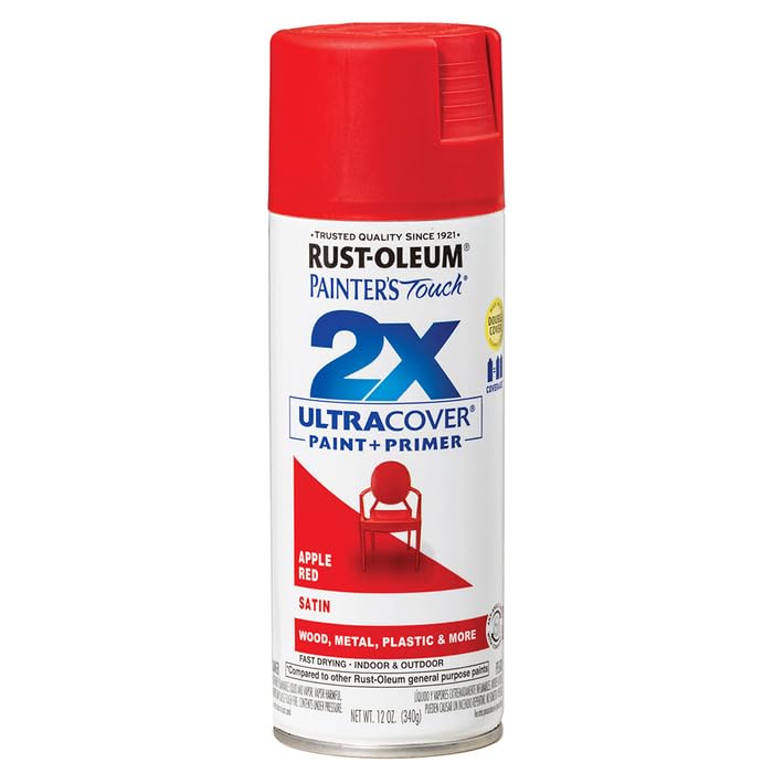 Rust-Oleum Painter's Touch 2X Spray Paint - Satin Apple Red, 12 oz (Pack of 6)