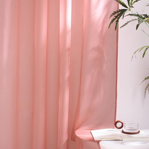 NICETOWN Coral Pink Sheer Curtains - 96 Inch Grommet Drapes, 2 Panels