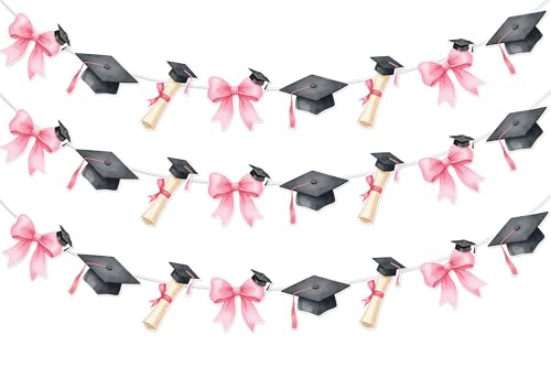 2026 Graduation Banner Set - Pink Bow & Black Cap Garland