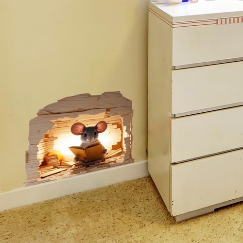 Whimsical 3D Mouse Hole Wall Decals - 6PCS Peel and Stick Stickers for Kids Room
