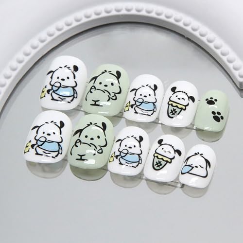 Green Short Press on Nails Kawaii Anime Acrylic False Nails Kit