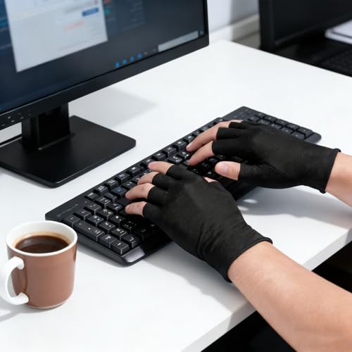 Eiodoni 3 Pairs Black Fingerless Cotton Moisturizing Gloves for Eczema
