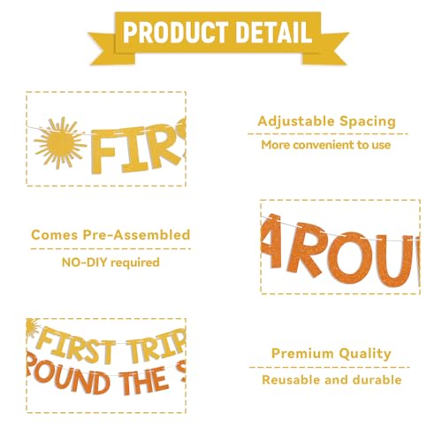 First Trip Around the Sun 1st Birthday Banner - Gold Orange Boho Sunshine