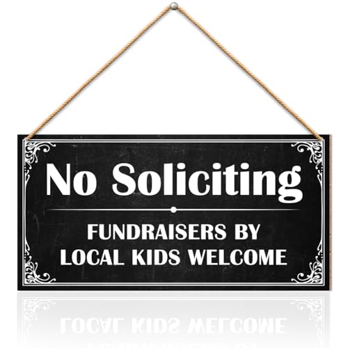 GYLUTD No Soliciting Sign for House Front Door - Funny Wooden Sign with Welcome Message - Listing Variation Included