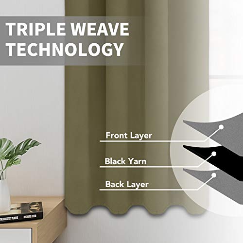 Easy-Going Khaki Thermal Blackout Curtains, 2 Panels 52x63