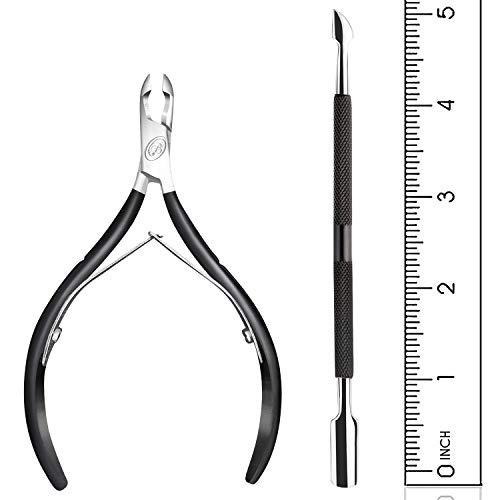 BlueOrchids Professional Stainless Steel Cuticle Nipper and Pusher Set - Black