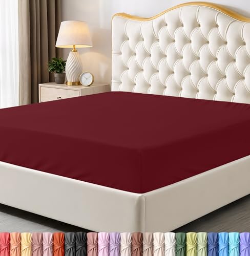 Utopia Bedding Full Fitted Sheet, Deep Pocket Microfiber in Burgundy