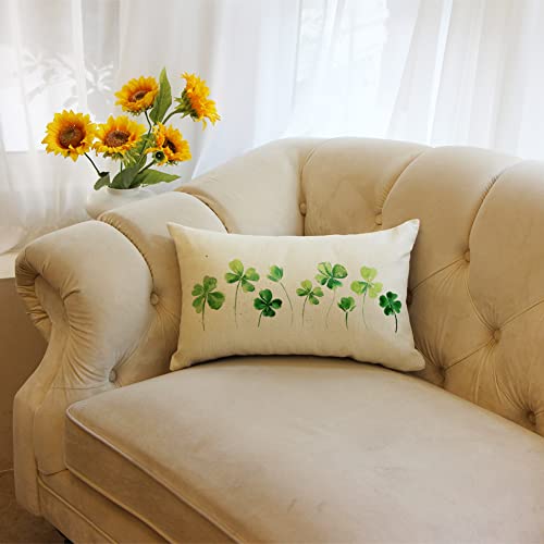 St. Patrick's Day Lucky Clover Throw Pillow Cover 12x20 Shamrock Cushion