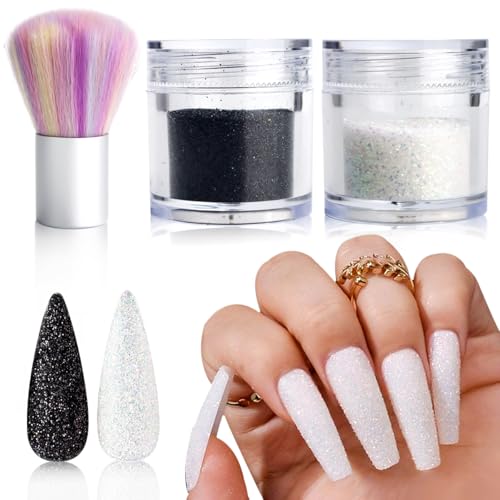 SUTOZMIWE Black & White Sugar Nail Glitter Powder with Brush