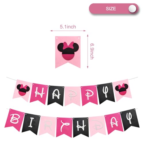 Pink Happy Birthday Banner - Pre-strung Felt Mouse Ear Party Decoration
