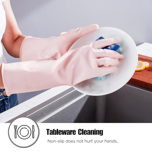 IUCGE Reusable Rubber Cleaning Gloves for Household & Dishwashing - Pink, Medium
