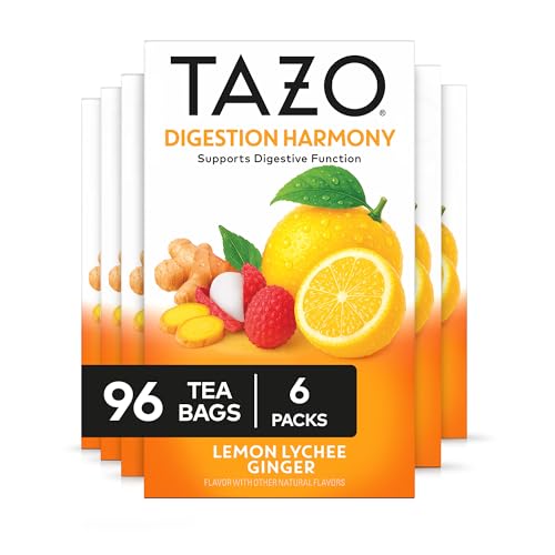 TAZO Digestion Harmony Herbal Tea Bags - Lemon Lychee Ginger, 16ct (6-Pack)