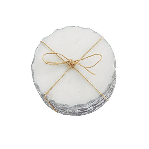 Mud Pie Foiled Marble Coaster Set, White Silver