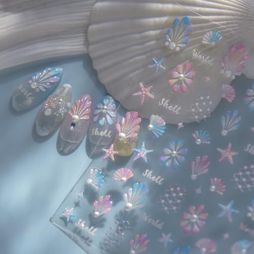 SHUXILIN 5D Summer Ocean Nail Stickers Self-Adhesive Starfish Seashell Decals