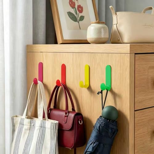 NewTalent 6-Pack Colorful Adhesive J Hooks for Home Organization