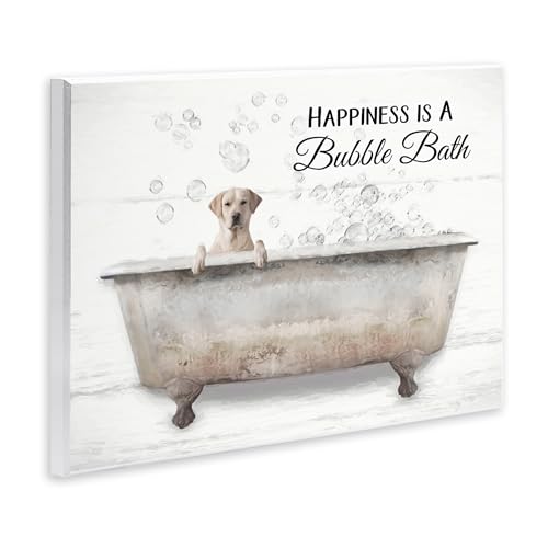 Stupell Industries Happiness Is A Bubble Bath Dog In Tub Word Design, Wall Plaque, 13 x 19