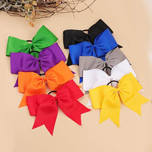 OAOLEER 8-Inch Large White Cheer Bow Ponytail Holder with Elastic Band