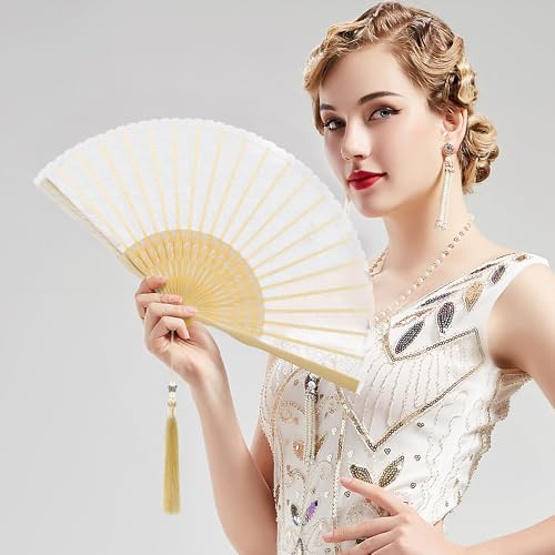 BABEYOND Handmade Lace Folding Hand Fan with Bamboo Ribs