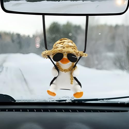 Swinging Duck Car Rear View Mirror Charm - Cute Auto Decoration