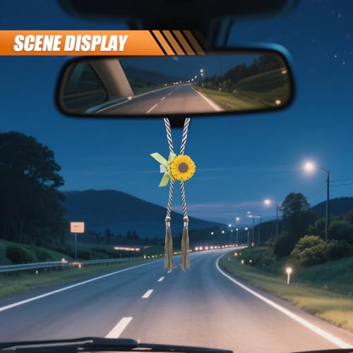 Craedli Sunflower Car Rear View Mirror Hanging Charm - Cute Floral Interior Decor