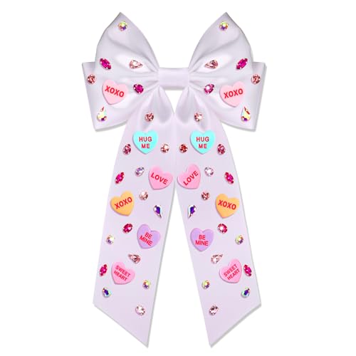 Valentine's Day Jeweled Conversation Heart Hair Bow Clip Red Pink