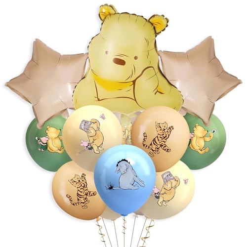 33Pcs Winnie The Pooh Baby Shower Balloon Set | 12-Inch Latex & Foil Balloons for Birthday & Gender Reveal Decorations
