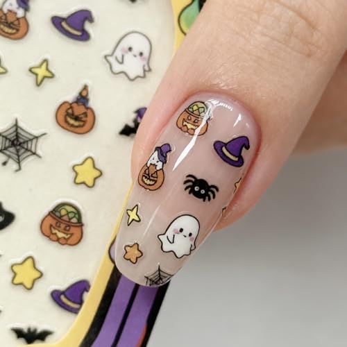 Glow in the Dark Halloween Nail Stickers - Pumpkin Ghost Bat Decals 2 Sheets