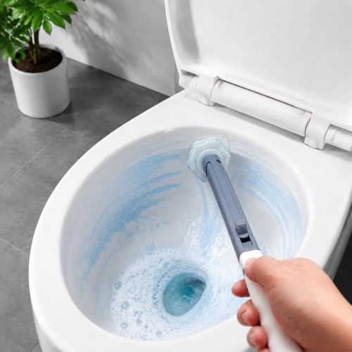 Disposable Toilet Brush Starter Set with 10 Refill Pads - Wall-Mounted