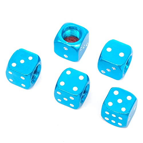 5-Piece Dice Shape Tire Valve Stem Caps - Universal Blue Valve Covers