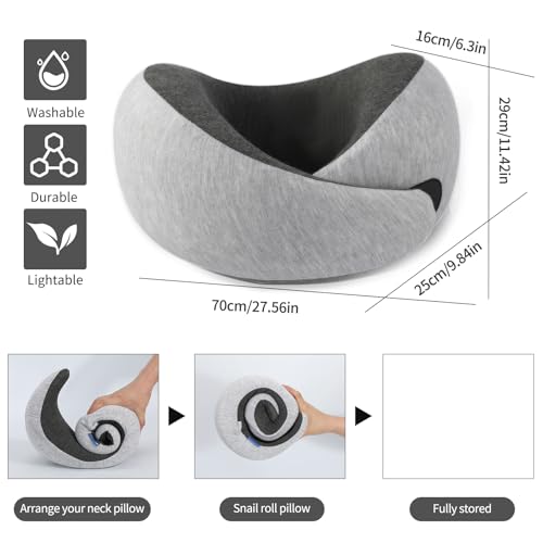 Memory Foam Travel Neck Pillow - Ergonomic & Compact Design for Airplane & Road Trips (Grey)