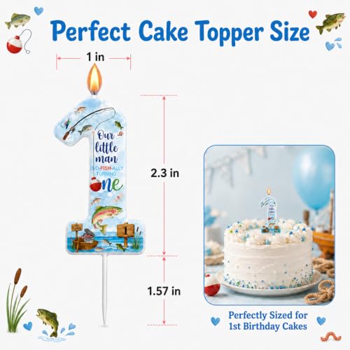 Ofishally Threelf First Birthday Number 1 Candle – Fishing Theme Cake Topper