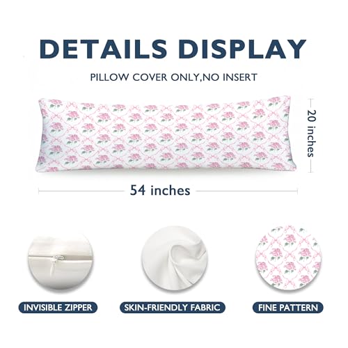 Coquette Pink Ribbon Bow Hydrangea Body Pillow Cover 20x54