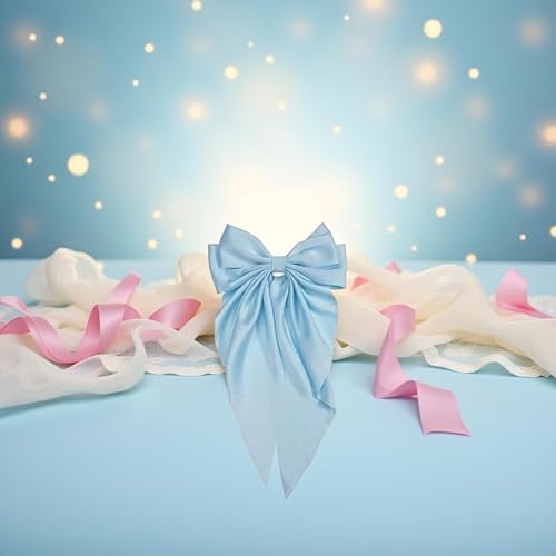 Jumbo Satin Bow Hair Clip with Long Tails, Light Blue French Barrette