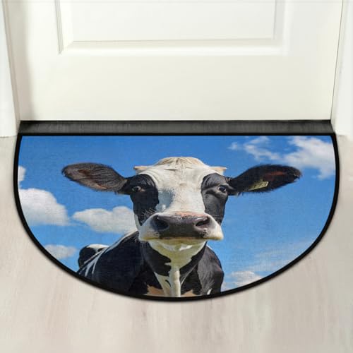 Cow Half Moon Door Mat 24x36 Inch Non-Slip Washable Rug