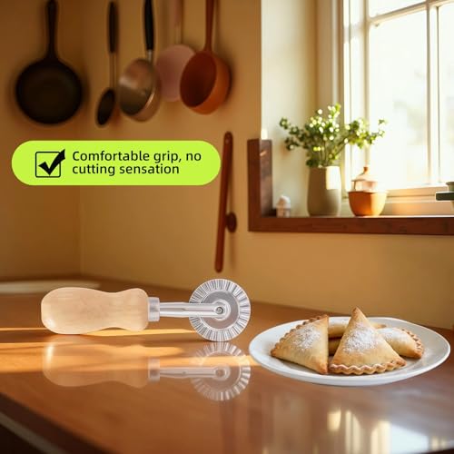 Hiiooweiyi Pasta Cutter Wheel with Wooden Handle - Fluted Ravioli & Pizza Cutter