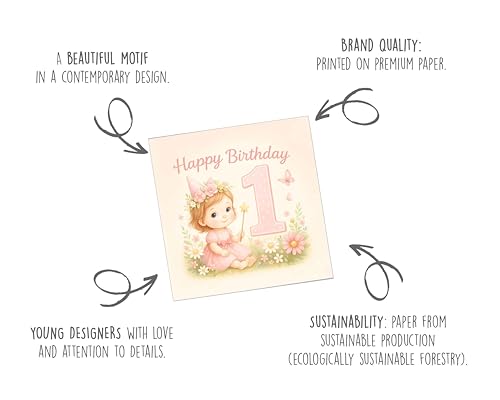 Premium Baby Birthday Card with Envelope - 1st Baby Girl Boy Greeting Card