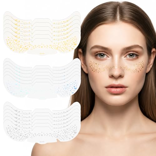 Glitter Freckles Face Tattoos - 18Pcs Holographic Gold & Silver Sparkle Makeup Patches for Festivals