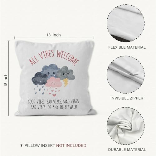VRW 18x18 White Inspirational Throw Pillow Cover - Good Vibes Decor, Pack of 1
