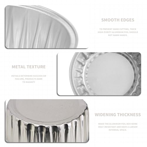 50Pcs Silver Aluminum Foil Cupcake Cups with Lids and Spoons, 5oz