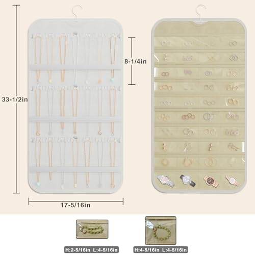 Hanging Jewelry Organizer for Necklaces & Earrings - 36 Hooks, 40 Pockets